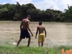 Latino gay mates get down and dirty after a swim