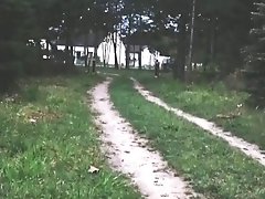 Naked bitch run in the forest on the street