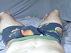 Horny young dude shoots his load all over himself