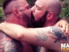 'BEARFILMS Intense Outdoor 3some Bareback With Horny Bears'