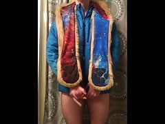 Gay furry teen cums in Patagonia puffy jacket and Spirithood