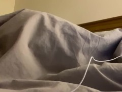 'Under the covers masturbating while friend in same room. Hot cumming straight guy wanking, cumshot'