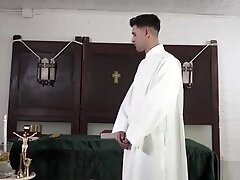 Twink fills his mouth with old priests cock and fucked