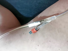 Jerking off with catheter