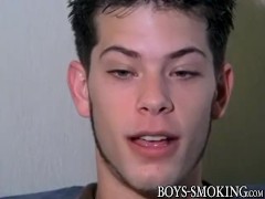 Cute twink smoker squirts cum before finishing cigarette