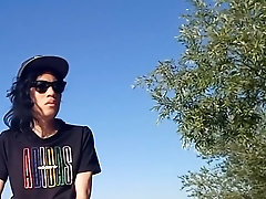 Risky Public Masturbation, Cumshot Outside, Outdoors, By The Water, Of A Twink With Long Black Hair