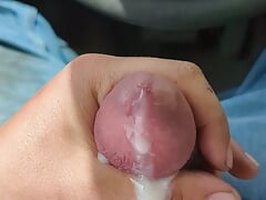 Cumshot and moaning, jerking off in work truck